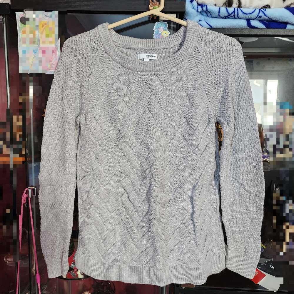 Sonoma Light Gray Chevron Knit Sweater